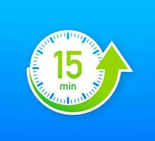 The 15 minutes, stopwatch vector icon. Stopwatch icon in flat style, timer on on color background. Vector illustration