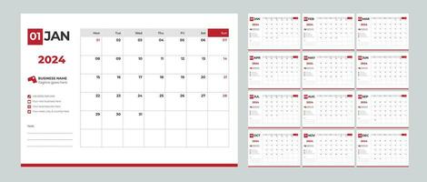 Desk monthly calendar template for 2024 year for business in a minimalist style vector