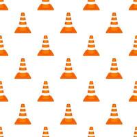 Orange highway traffic cone with white stripes pettern. Vector illustration