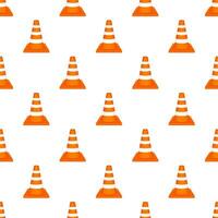 Orange highway traffic cone with white stripes pettern. Vector illustration