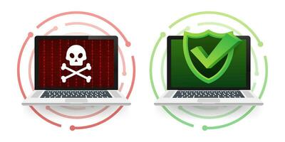 Cyber attack. Data Phishing with fishing hook, laptop, internet security. Data protection. Vector stock illustration