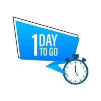 One day to go label, red flat with alarm clock, promotion icon. Vector stock illustration