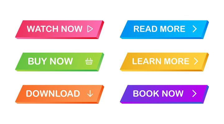 Set of vector modern trendy flat buttons. Different colors of main shapes