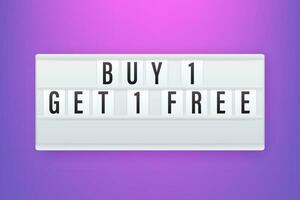 Buy 1 Get 1 Free, sale tag, banner design template. Lightbox. Vector stock illustration