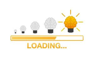 Idea loading concept with idea brain processed on a lightbulb bar. Vector stock illustration