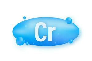mineral cr cromo azul brillante píldora cápsula icono. sustancia para belleza. cromo mineral complejo vector