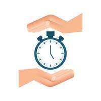 Timer in hands on white background. Flat icon with timer. Business concept. Isolated vector sign symbol. Watch, time icon, clock