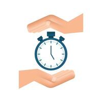 Timer in hands on white background. Flat icon with timer. Business concept. Isolated vector sign symbol. Watch, time icon, clock