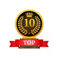 Top 10 label. Golden laurel wreath icon. Vector stock illustration