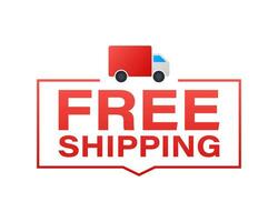 Free shipping concept. Delivery truck transporting a cardboard package. Vector illustration.