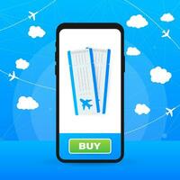 Tickets for the plane on a smartphone. Vector illustration.