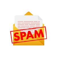 No spam. Spam Email Warning. Concept of virus, piracy, hacking and security. Envelope with spam. Vector illustration