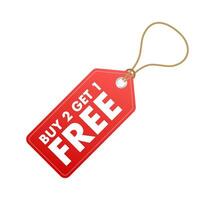 Buy 2 Get 1 Free, sale tag, banner design template. Vector stock illustration