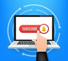 Subscribe Button Template with the notification bell on laptop. News subscribe button. Business concept subscribe. Vector illustration