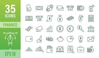 dinero, finanzas, pagos conjunto contorno web icono vector valores ilustración