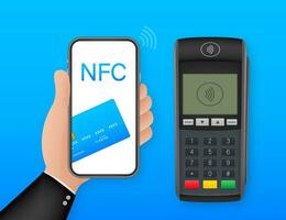 Contactless Payment Methods Mobile smart phone and wireless POS Terminal realistic style. Vector stock illustration.