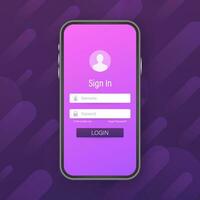 Clean Mobile UI Design Concept. Login Application with Password Form Window. Vector stock illustration