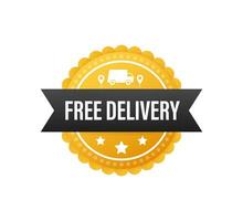 Free delivery. Badge with truck. Price tag. Vector stock illustrtaion