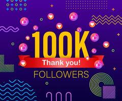 Thank you 100k followers numbers. Congratulating multicolored thanks image for net friends likes vector