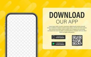 Download page of the mobile app. Empty screen smartphone for you app. Download app. Vector stock illustration.