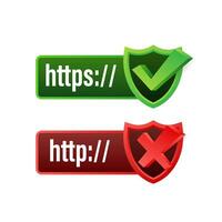 http and https protocols on shield, on white background. Vector stock illustration