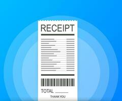 Receipt icon in a flat style isolated on a colored background. Invoice sign. Bill atm template or restaurant paper financial check. Vector illustration.