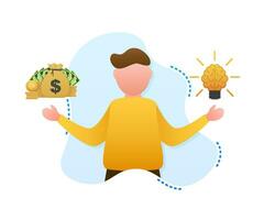 Man choosing between two options idea and money. Vector stock illustration