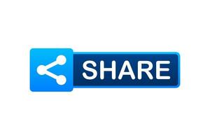 Share button in flat style on blue background. Social media. Vector stock illustration