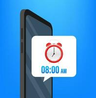 Cartoon mockup with black alarm smartphone. Smartphone mockup. Calendar reminder. Message notification icon vector