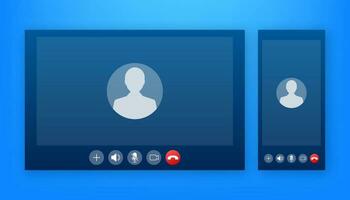 Incoming video call on laptop. Laptop with incoming call, man profile picture and accept decline buttons. Vector stock illustration