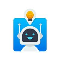 Lightbulb with robot icon. Funny cartoon character. Business icon vector