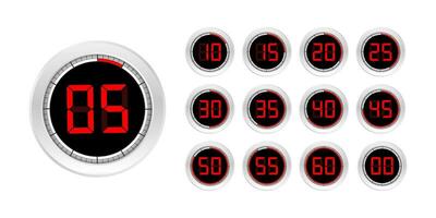 Set of timers. Sign icon. Full rotation arrow timer. Colored flat icons. Set of 12 timer icons. Flat Design Vector stock Illustration. Vector illustration