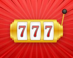 Retro banner for game background design. Winner banner. Slot machine with lucky sevens jackpot. Vector stock illustration