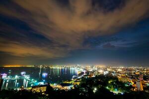 Pattaya City at night scene landmark in Thailand photo