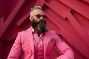 a man wear pink suit in pink world photo