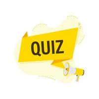 Megaphone label with quiz. Megaphone banner vector