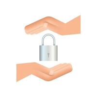 Locked realistic padlock in hands. Security Concept. Metal Lock For Safety And Privacy vector