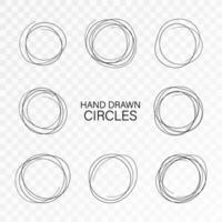 Set hand drawn ovals, felt tip pen circles. Rough vector frame elements. Vector stock illustration.