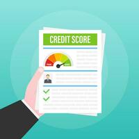 Credit score document. Paper sheet chart of personal credit score information. Vector illustration.