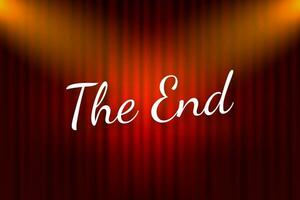 The End handwrite title on red round background. Old movie circle ending screen. Vector stock illustration