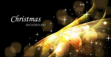 Luxurious black background with golden wavy lines, golden blurry dust, sparks, abstract background with bokeh effect. Festive Christmas or New Year background. vector