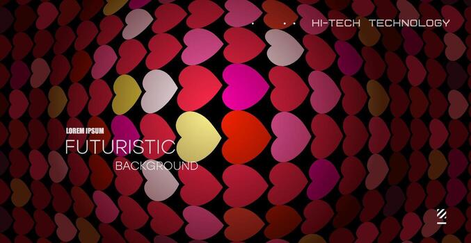 Bright abstract pattern of hearts. Red lighting background with raised perspective distortion. vector