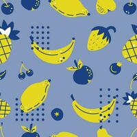 seamless pattern with fruits and berries on a blue background vector