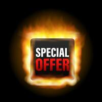 Special Offer grunge style black colored fire icon. Discount label. Vector stock illustration