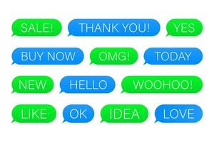 Set of SMS bubbles messages with dialog words. Vector illustration.