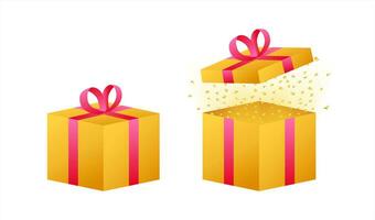 Gold prizes box in amazing style. Present gift box icon. Vector stock illustration