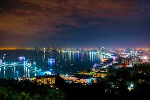 Pattaya City at night scene landmark in Thailand photo