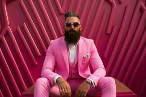 a man wear pink suit in pink world photo