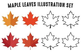 Set of colorful autumn leaves vector, Autumn forest leaf illustration bundle, Fall leaves collection vector