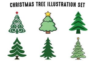 Free Christmas tree vector illustration Bundle, Set of Christmas Tree vector bold outline style, Big set for decoration tree clipart collection
